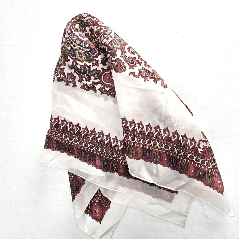 Glentex Vintage Paisley Silk Rayon Scarf Hand Rolled Made in Japan Red White